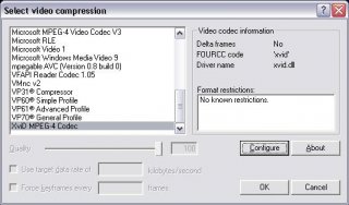 Choix du format de compression. VLC gère de très nombreux formats en natif.