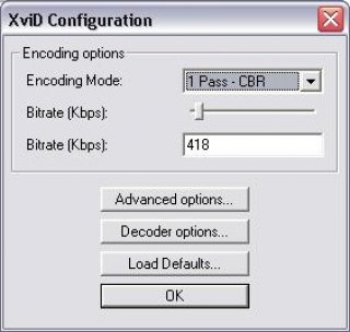 Paramètres du codec. Remettre ce qui a été calculé à partir de l'application Aspect 